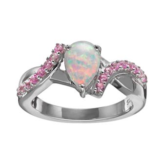 Classic Treasures Lab-Created Opal and Lab-Created Pink Sapphire Sterling Silver Bypass Ring