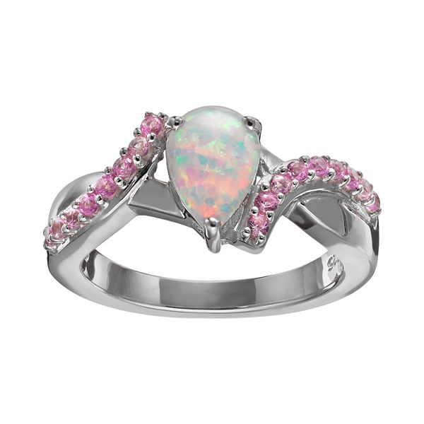 Lab-Created Opal and Lab-Created Pink Sapphire Sterling Silver Bypass Ring