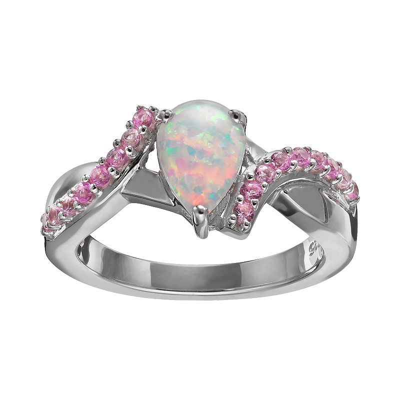 Lab-Created Opal and Lab-Created Pink Sapphire Sterling Silver Bypass Ring,
