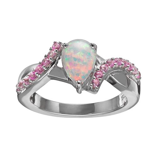 Lab-Created Opal & Lab-Created Pink Sapphire Sterling Silver Bypass Ring