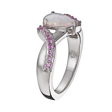 Lab-Created Opal and Lab-Created Pink Sapphire Sterling Silver Bypass Ring