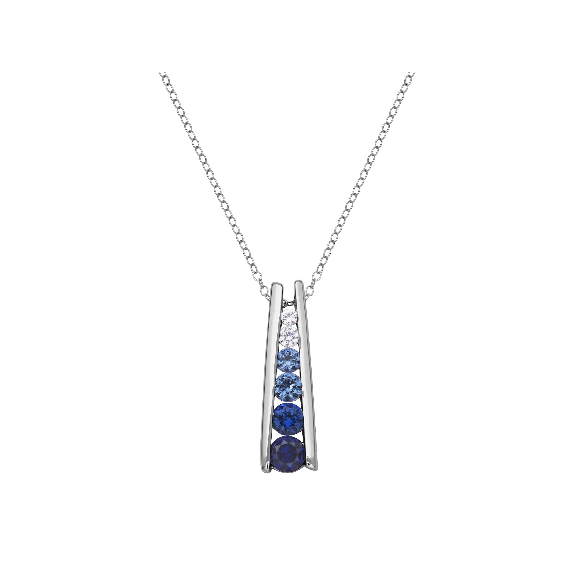 Lab-Created Blue & White Sapphire Sterling Silver Graduated Stick Pendant 