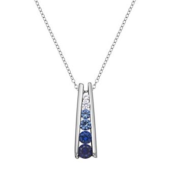 Classic Treasures Lab-Created Blue and White Sapphire Sterling Silver Graduated Stick Pendant Necklace