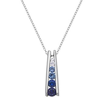 Classic Treasures Lab-Created Blue and White Sapphire Sterling Silver Graduated Stick Pendant Necklace