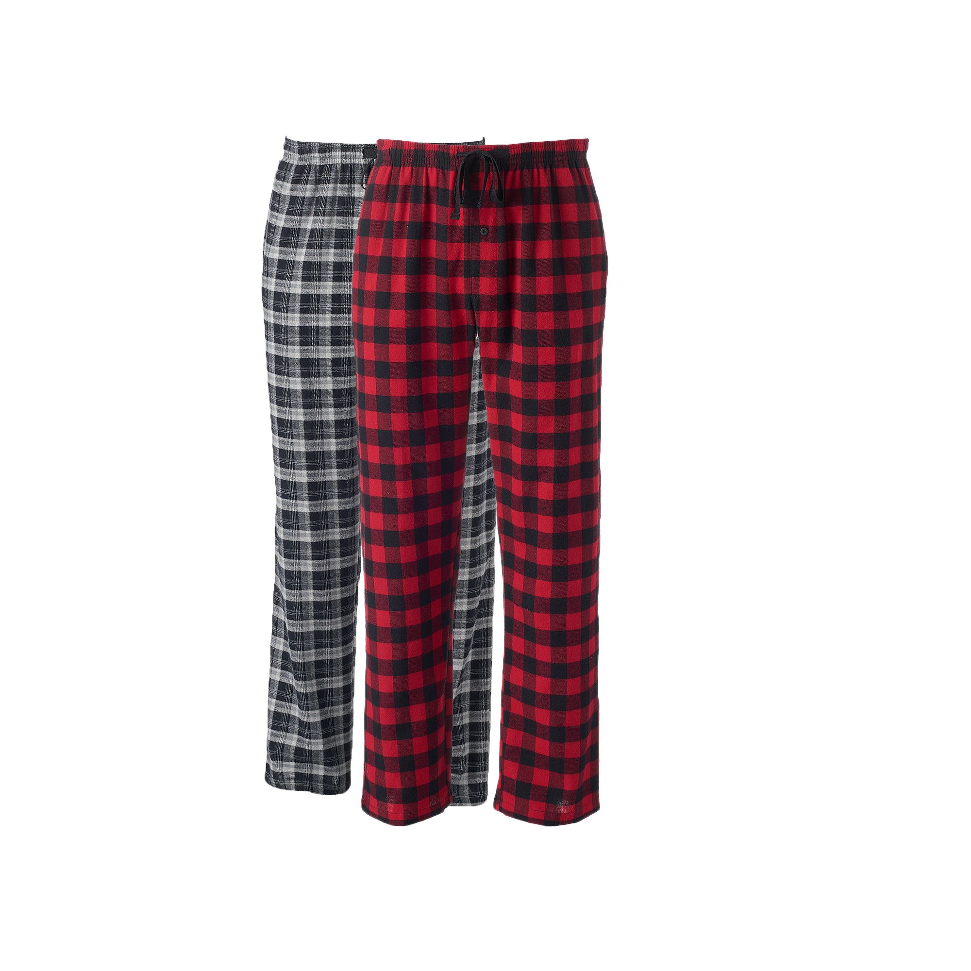 Mens Hanes® 2 Pack Plaid Flannel Pajama Pants, Size: XL, Red Black Plaid