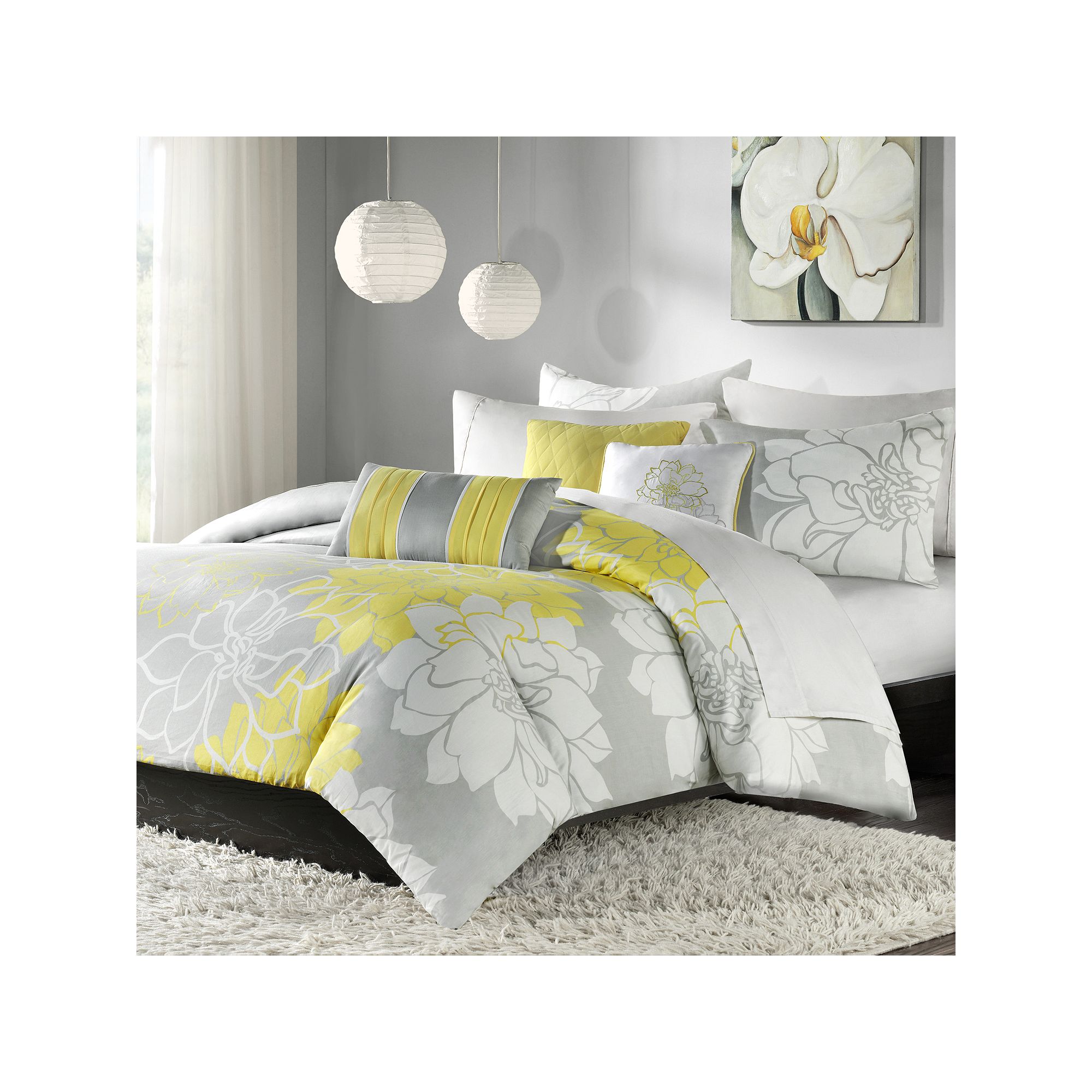 Madison Park Brianna 6-piece Floral Duvet Cover Set with Throw Pillows, Yel
