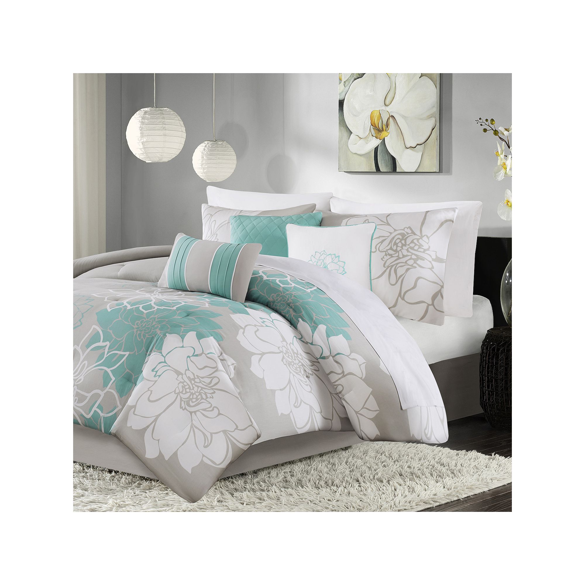 Madison Park Brianna Floral Printed Cotton Sateen Comforter Set with Throw 