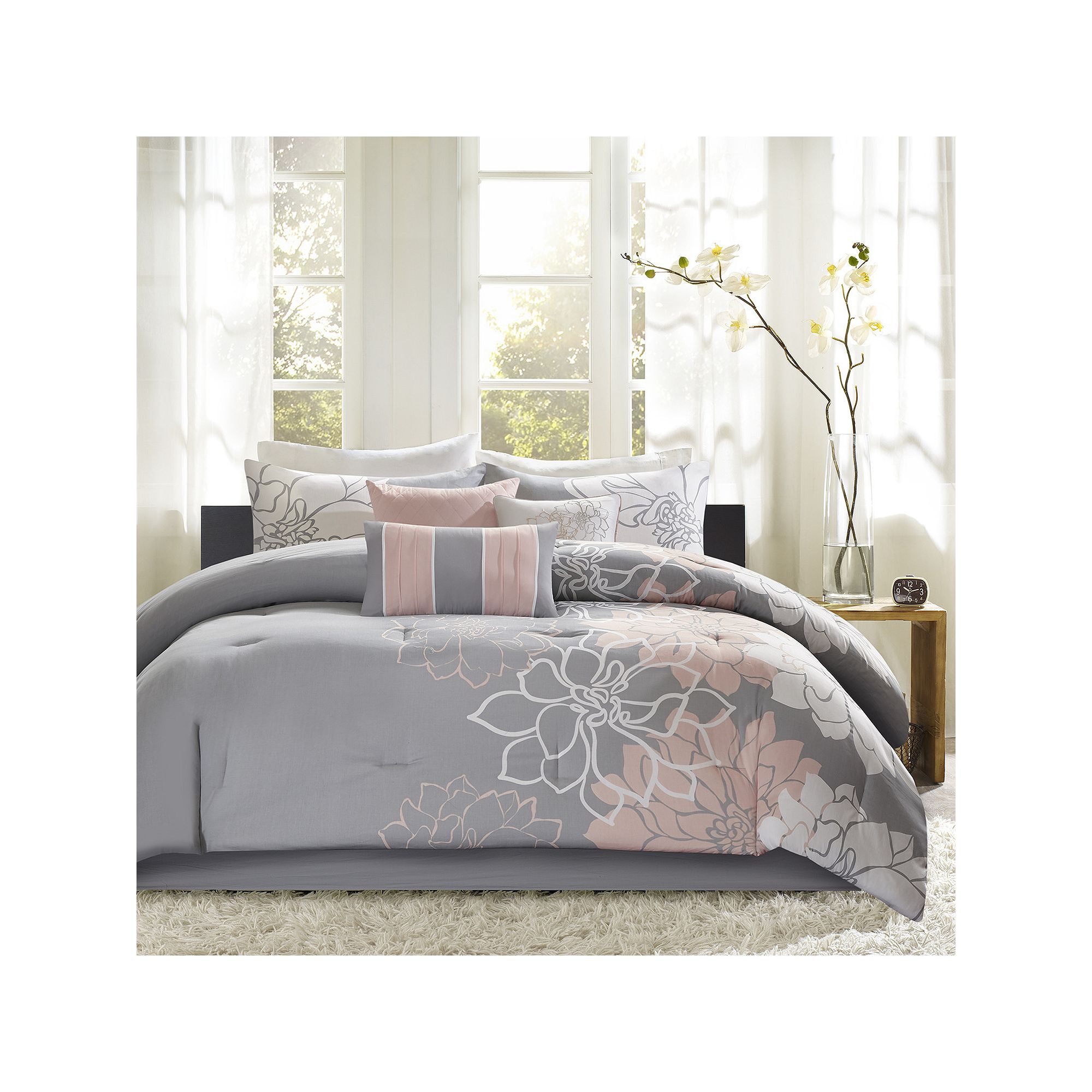 Madison Park Brianna Floral Printed Cotton Sateen Comforter Set with Throw 