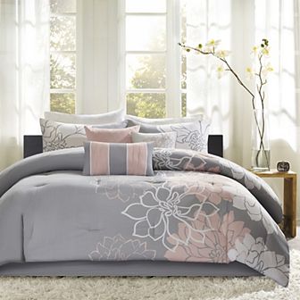 Madison Park Brianna Floral Printed Cotton Sateen Comforter Set with Throw Pillows