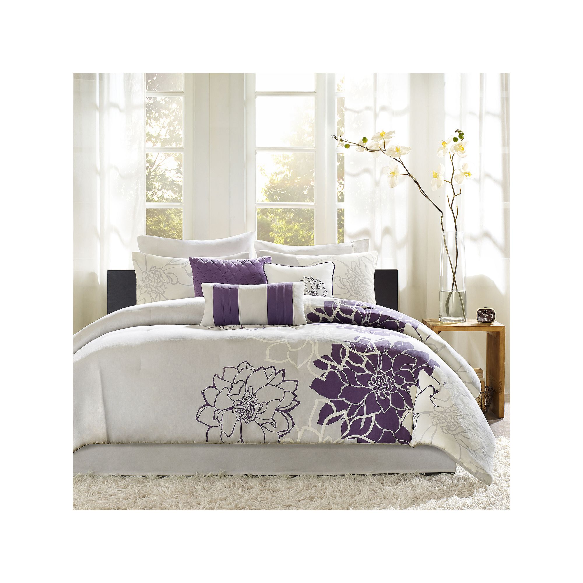 Madison Park Brianna Floral Printed Cotton Sateen Comforter Set with Throw 