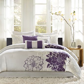 Madison Park Brianna Floral Printed Cotton Sateen Comforter Set with Throw Pillows