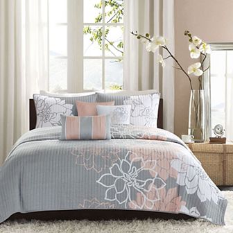 Madison Park Brianna 6 pc Floral Quilt Set with Shams and Throw Pillows