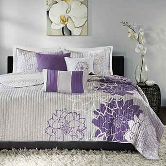 Madison Park Brianna 6 pc Floral Quilt Set with Shams and Throw Pillows