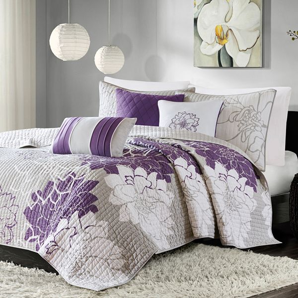 Madison Park Brianna 6-Piece Floral Quilt Set with Shams and Throw Pillows