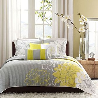 Madison Park Brianna 6 pc Floral Quilt Set with Shams and Throw Pillows