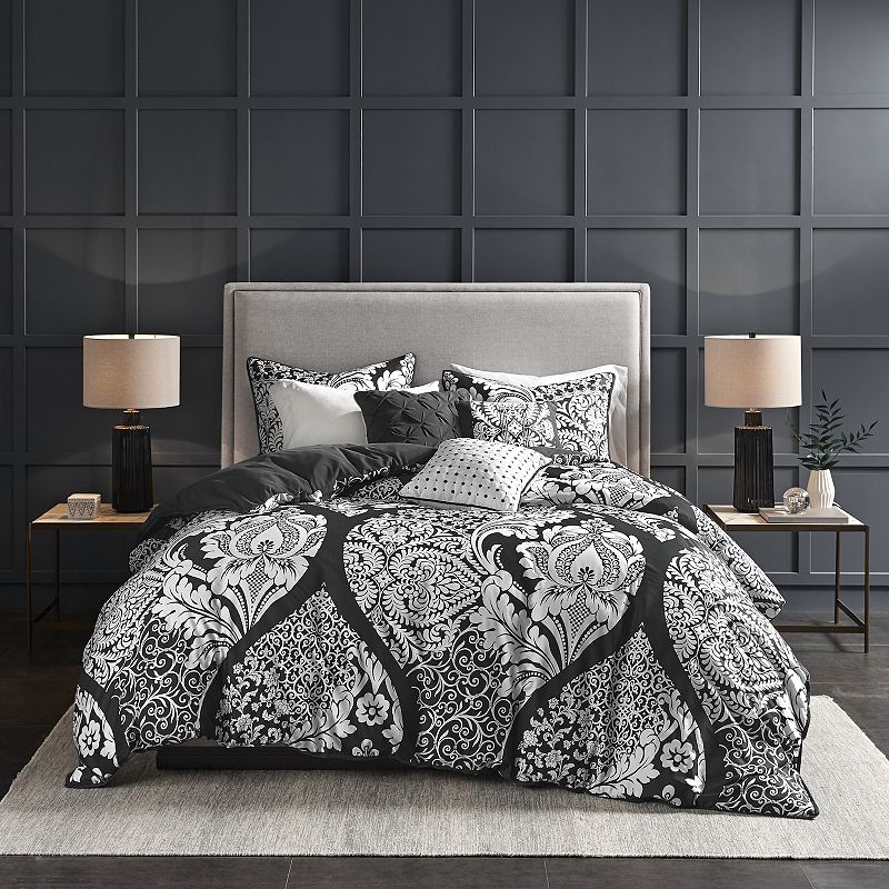 Madison Park Marcella 6-pc. Duvet Cover Set with Throw Pillows, Black, Full