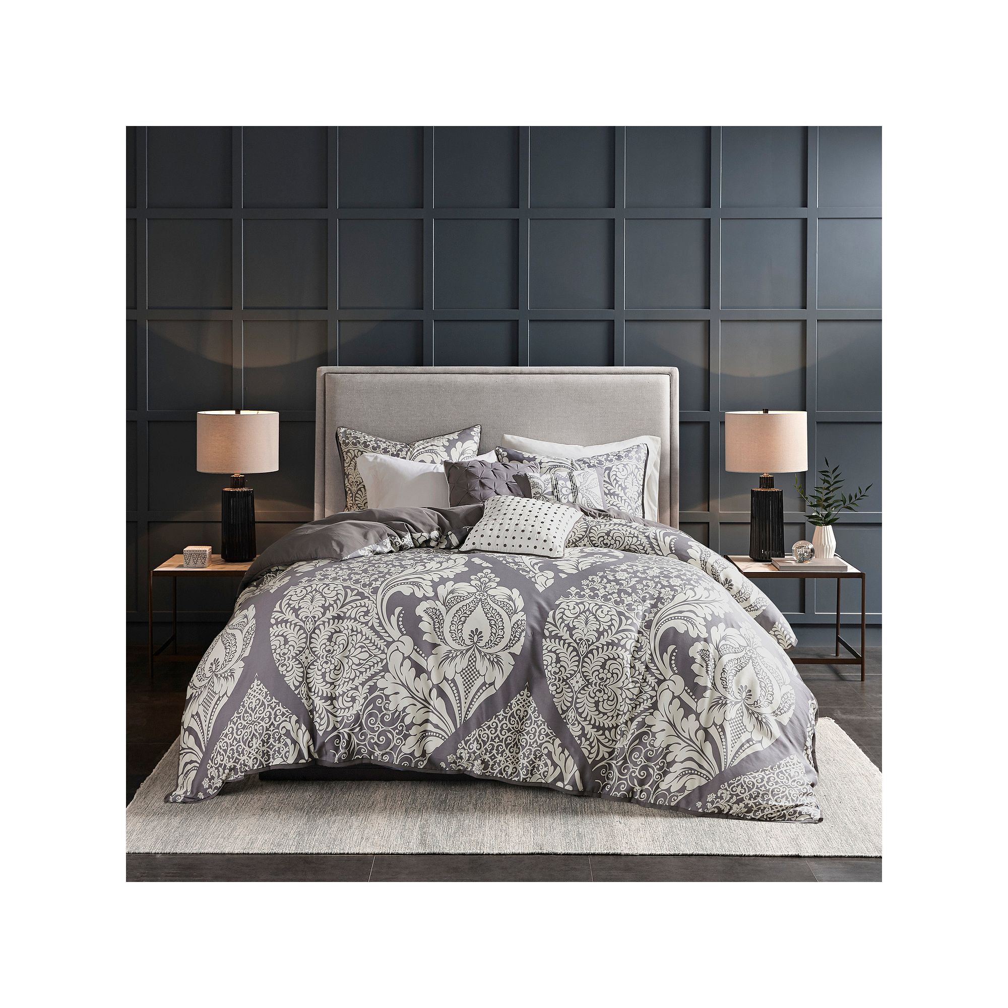 Madison Park Marcella 6-pc. Duvet Cover Set with Throw Pillows, Gray