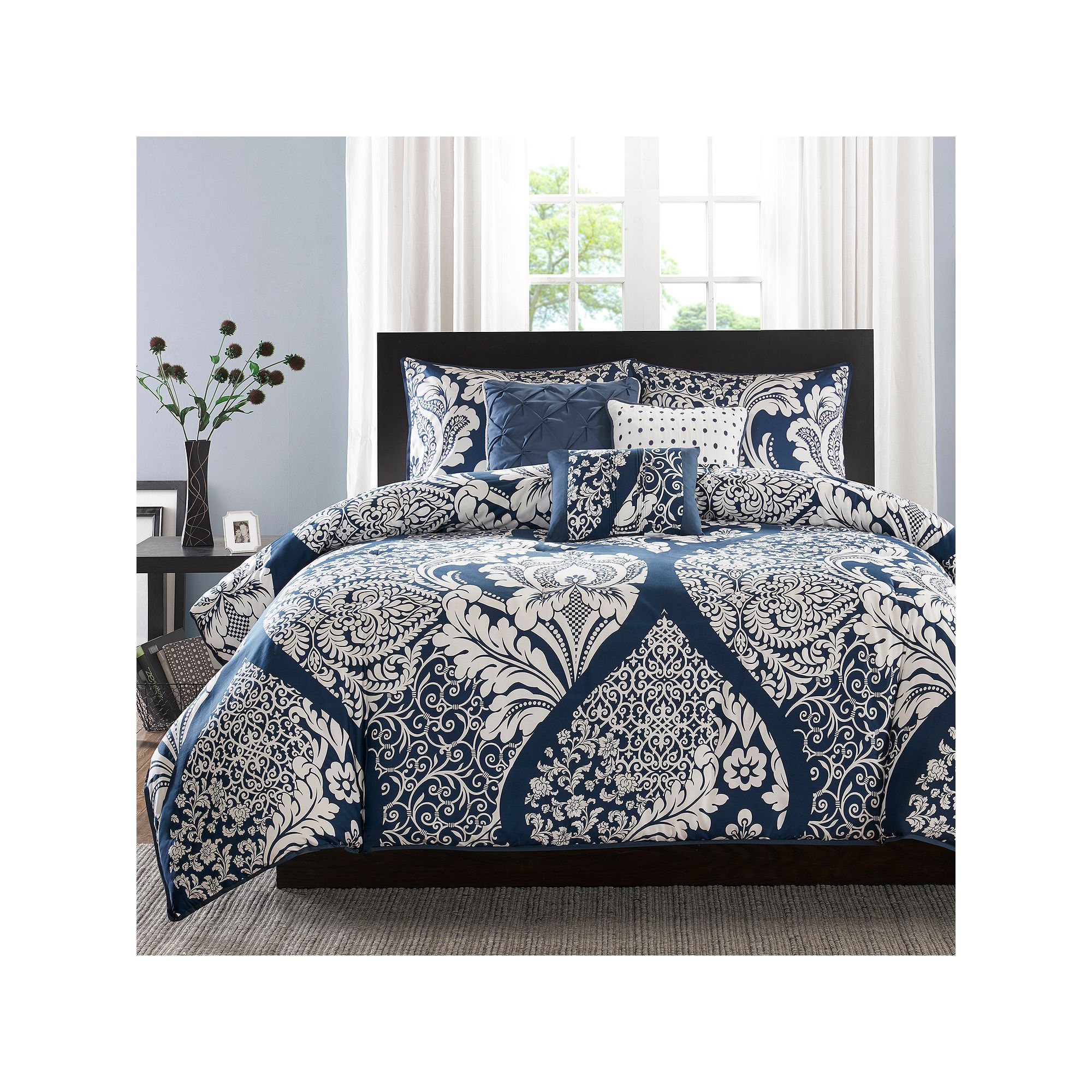 Madison Park Marcella 6-pc. Duvet Cover Set with Throw Pillows, Blue