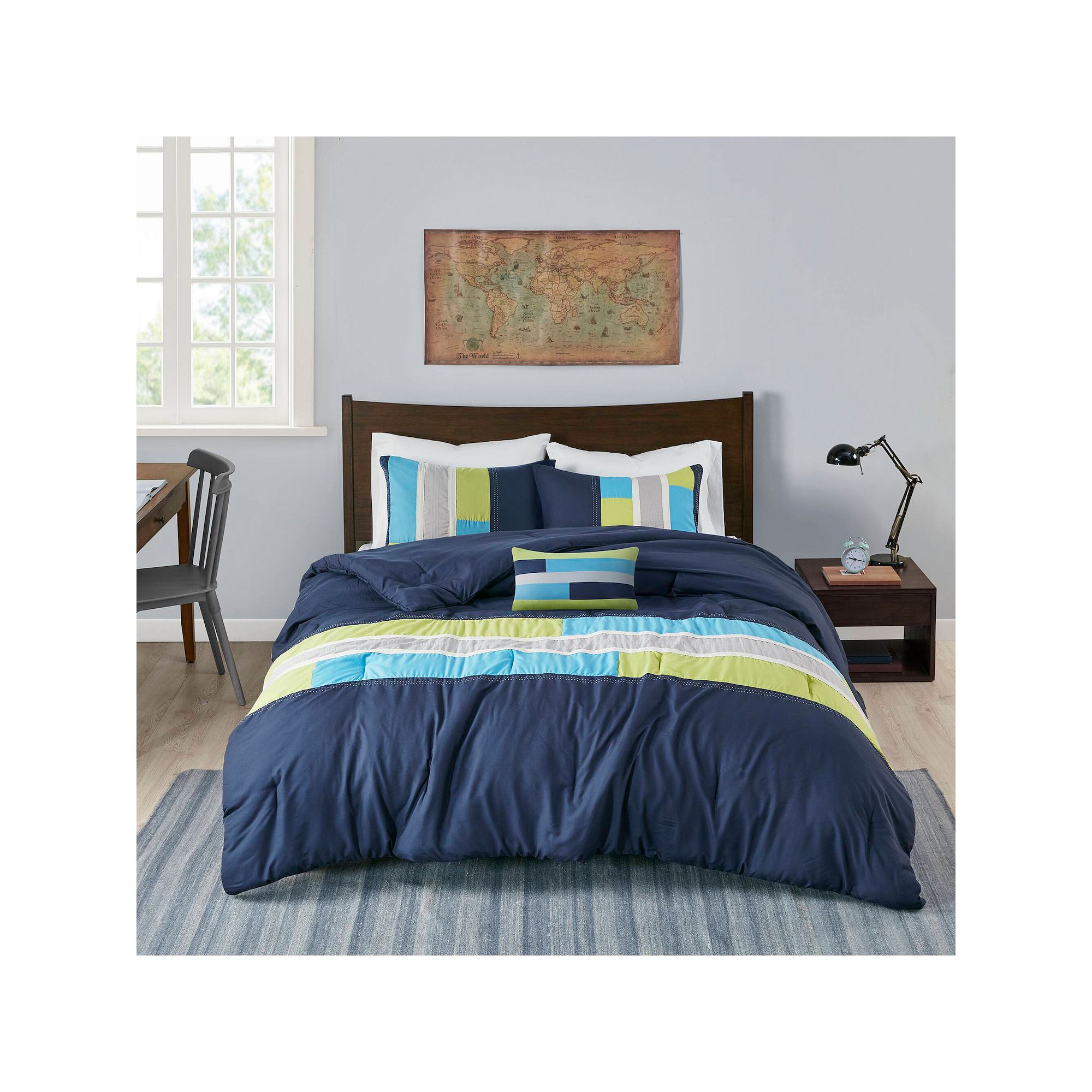 Intelligent Design Circuit Block Striped Comforter Set with Throw Pillow, B