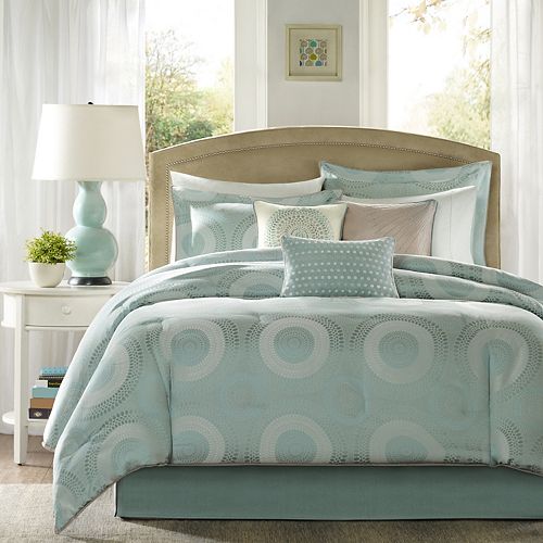 madison park genevieve blue 7 piece queen comforter set 90 in.x 90 in