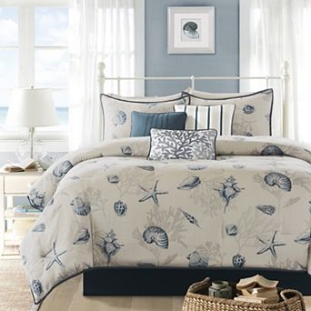 Madison Park Nantucket 7 pc Coastal Cotton Sateen Comforter Set with Throw Pillows