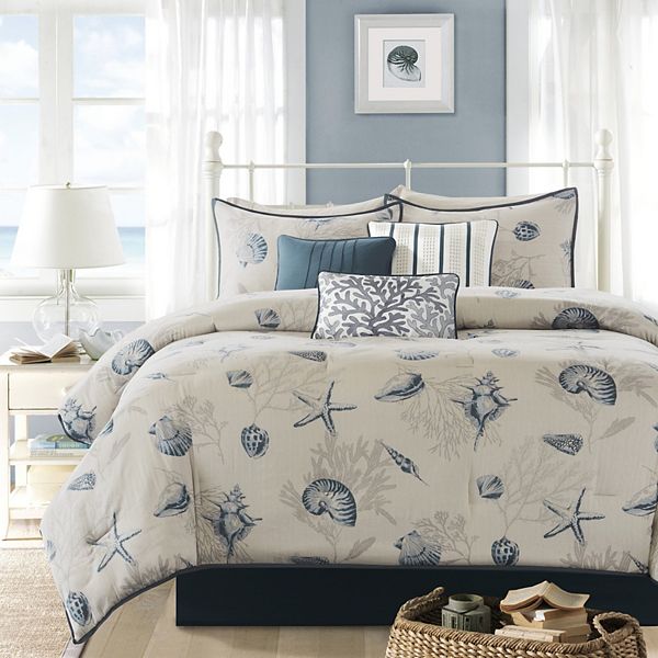 Madison Park Nantucket 7-Piece Coastal Cotton Sateen Comforter Set with ...