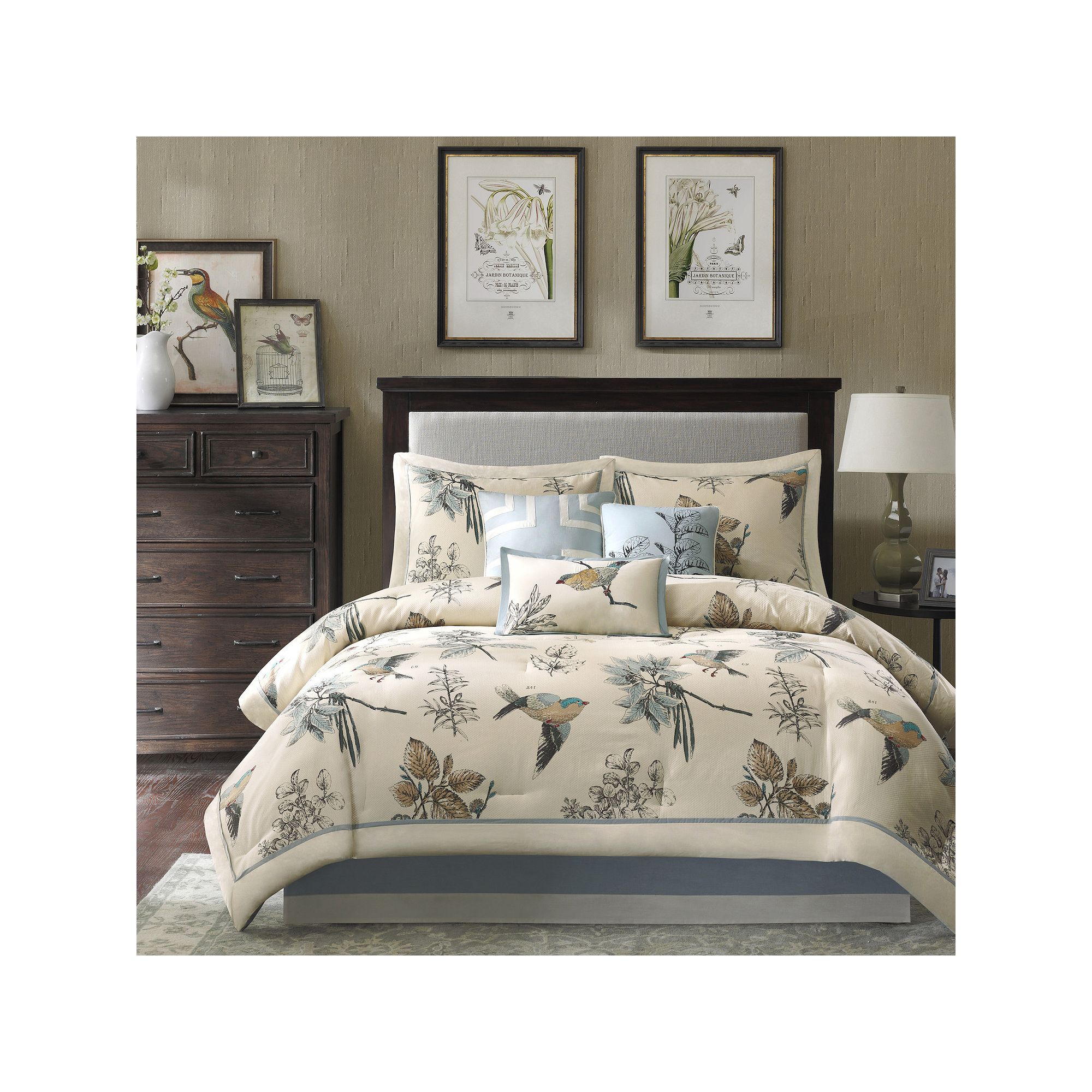 Madison Park Pierce 7-Piece Cotton Twill Comforter Set with Throw Pillows, 