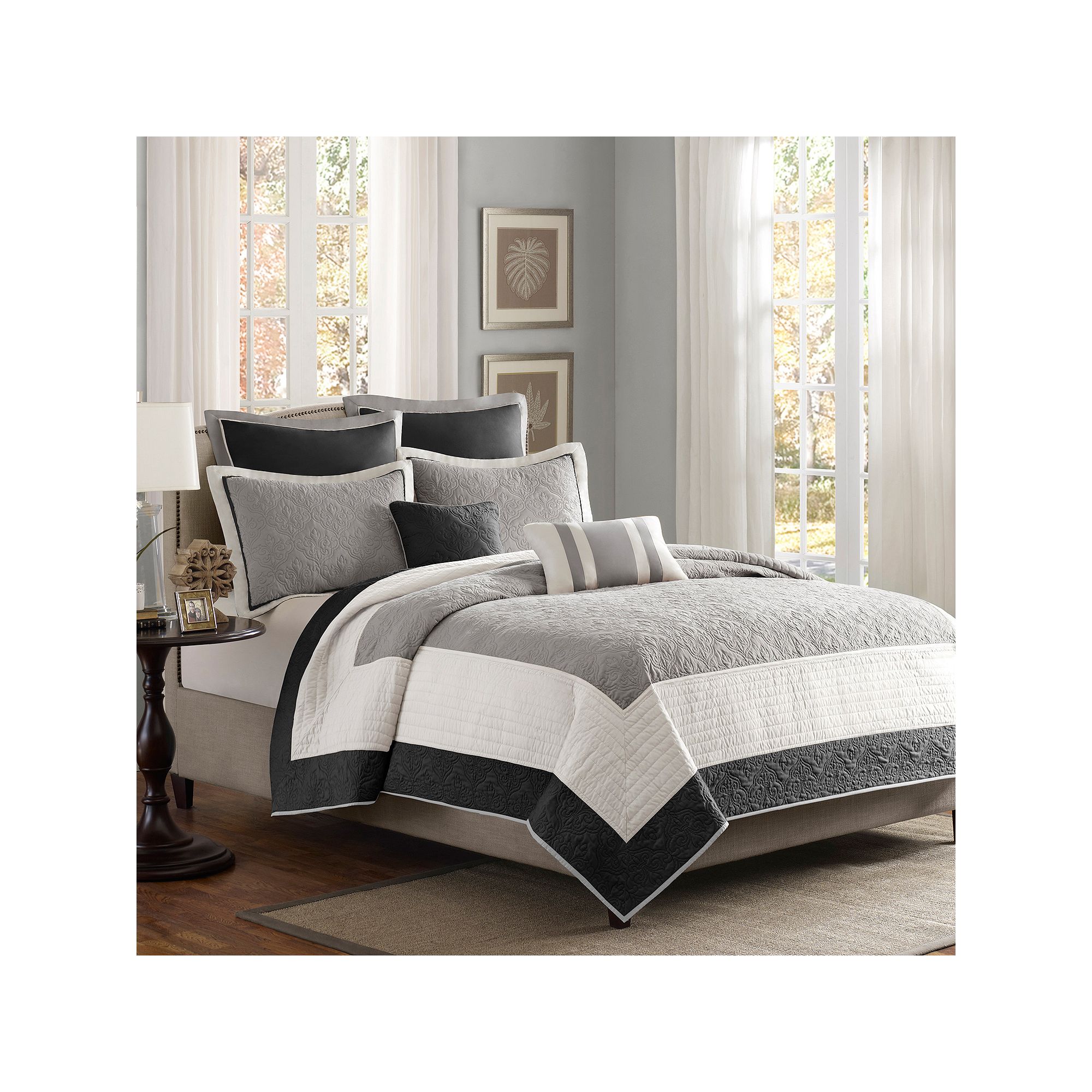 Madison Park Danville 7-piece Quilt Set with Shams and Throw Pillows, Black