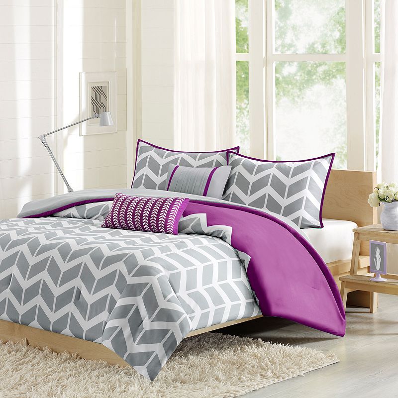 Intelligent Design Elle Comforter Set with Throw Pillows, Purple, Full/Quee