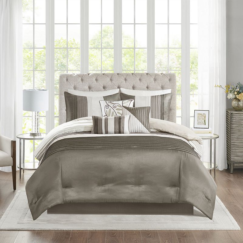 Madison Park Eastridge 7-piece Comforter Set with Throw Pillows, Natural, F