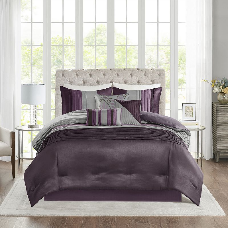 Madison Park Eastridge 7-piece Comforter Set with Throw Pillows, Purple, Qu