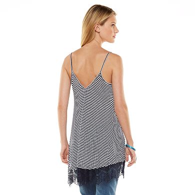 Takeout Slubbed Lace Bottom Tunic Tank - Juniors