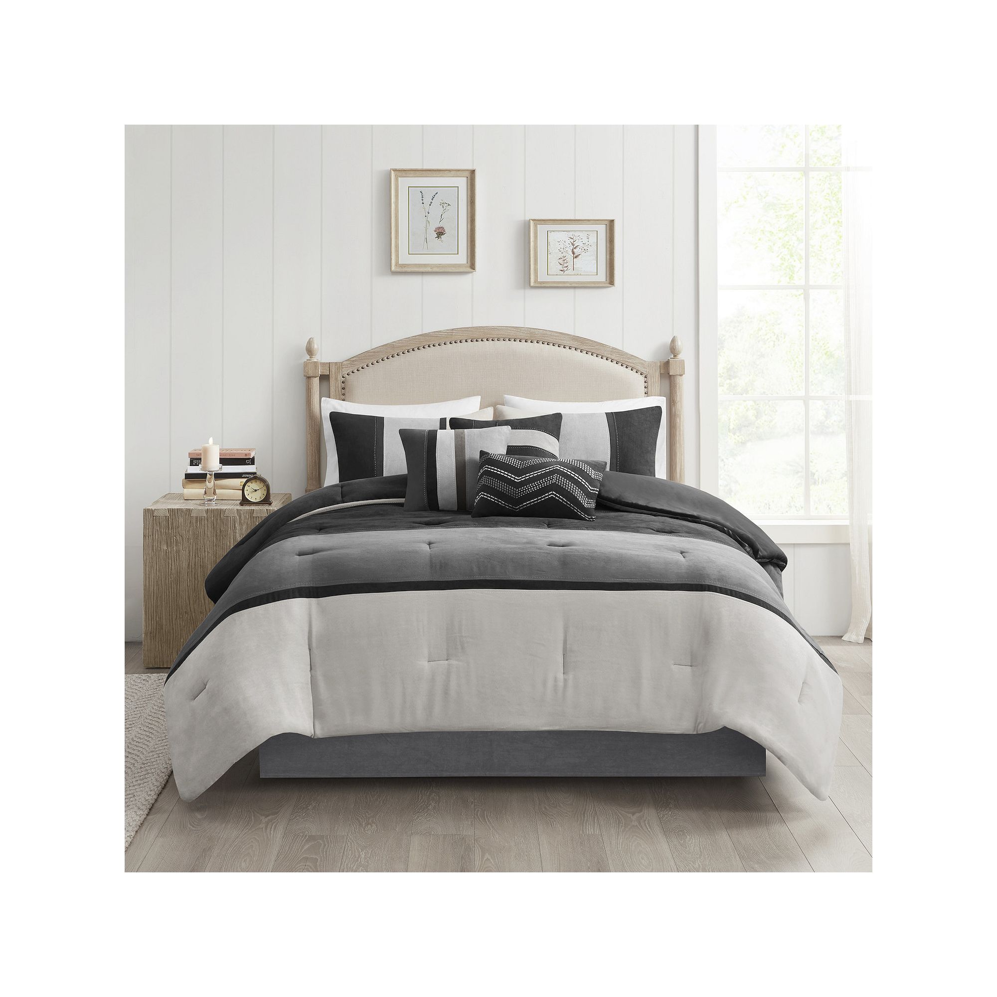 Madison Park Hanover 7-piece Faux Suede Comforter Set with Throw Pillows, B