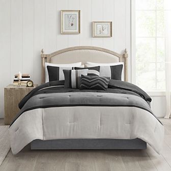 Madison Park Hanover 7 pc Faux Suede Comforter Set with Throw Pillows