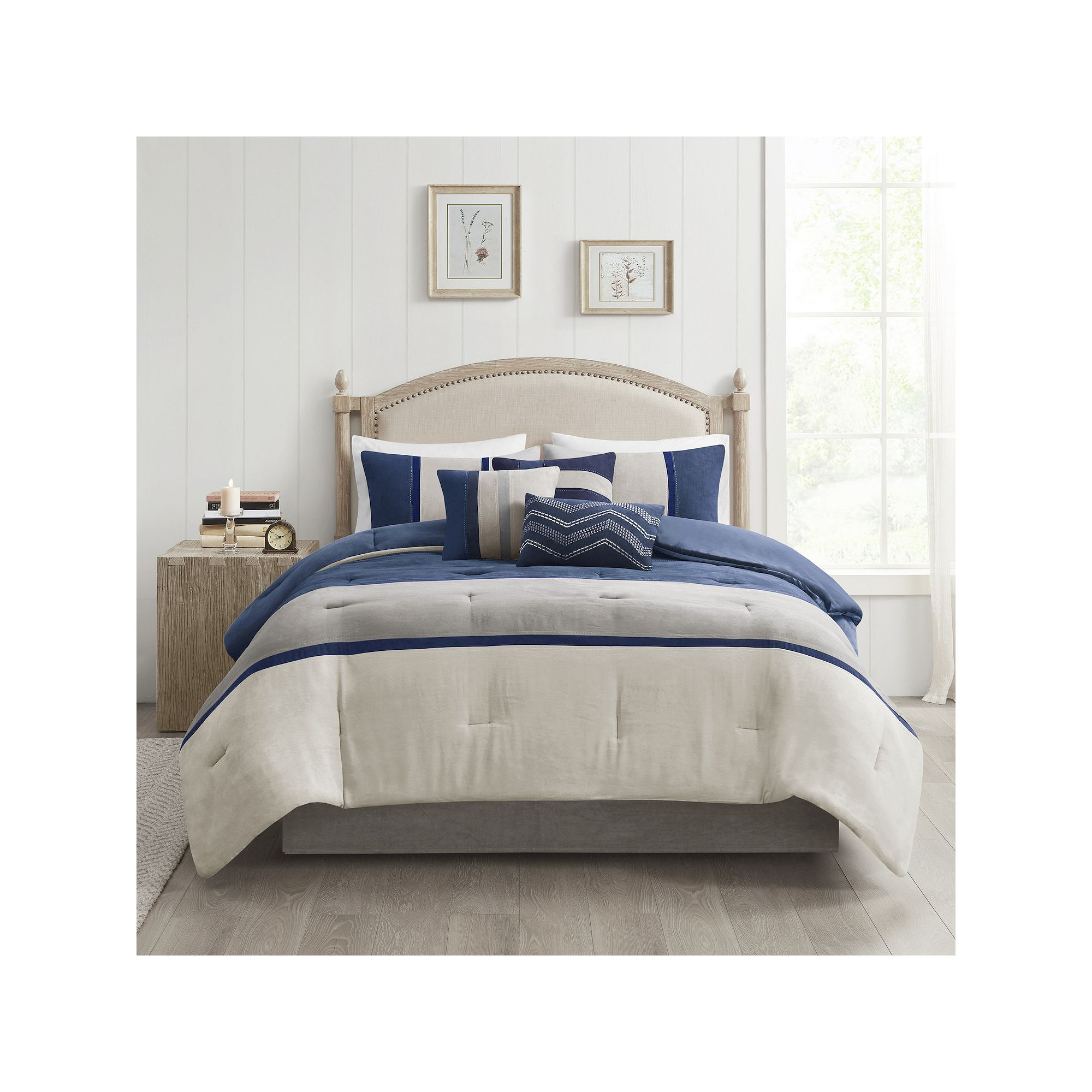 Madison Park Hanover 7-piece Faux Suede Comforter Set with Throw Pillows, B