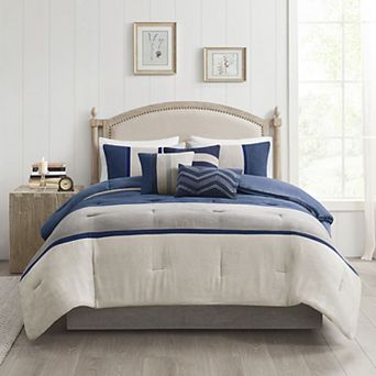 Madison Park Hanover 7 pc Faux Suede Comforter Set with Throw Pillows