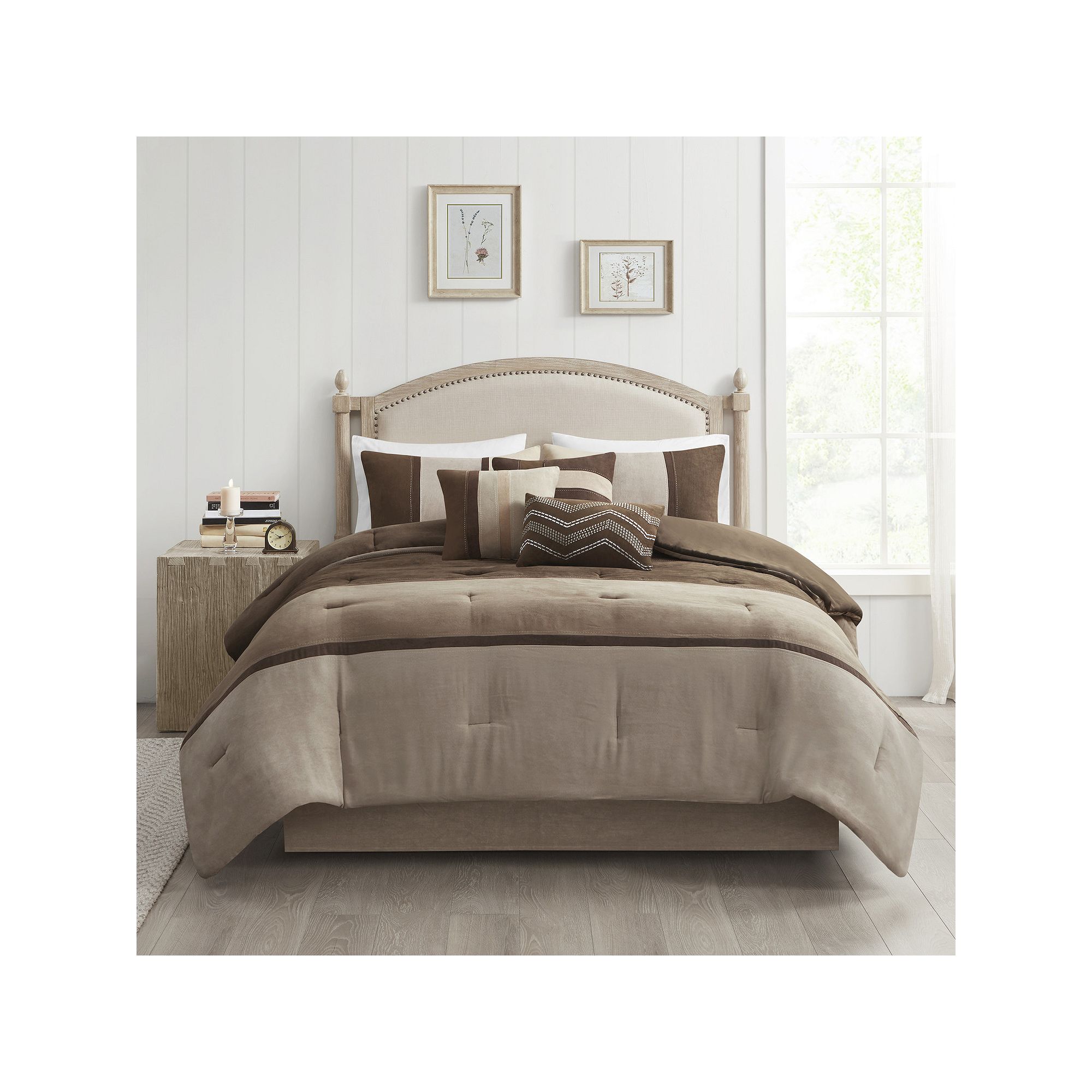 Madison Park Hanover 7-piece Faux Suede Comforter Set with Throw Pillows, B