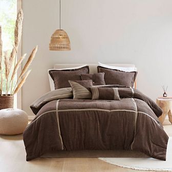 Madison Park Houston 7 pc Micro Corduroy Comforter Set with Throw Pillows