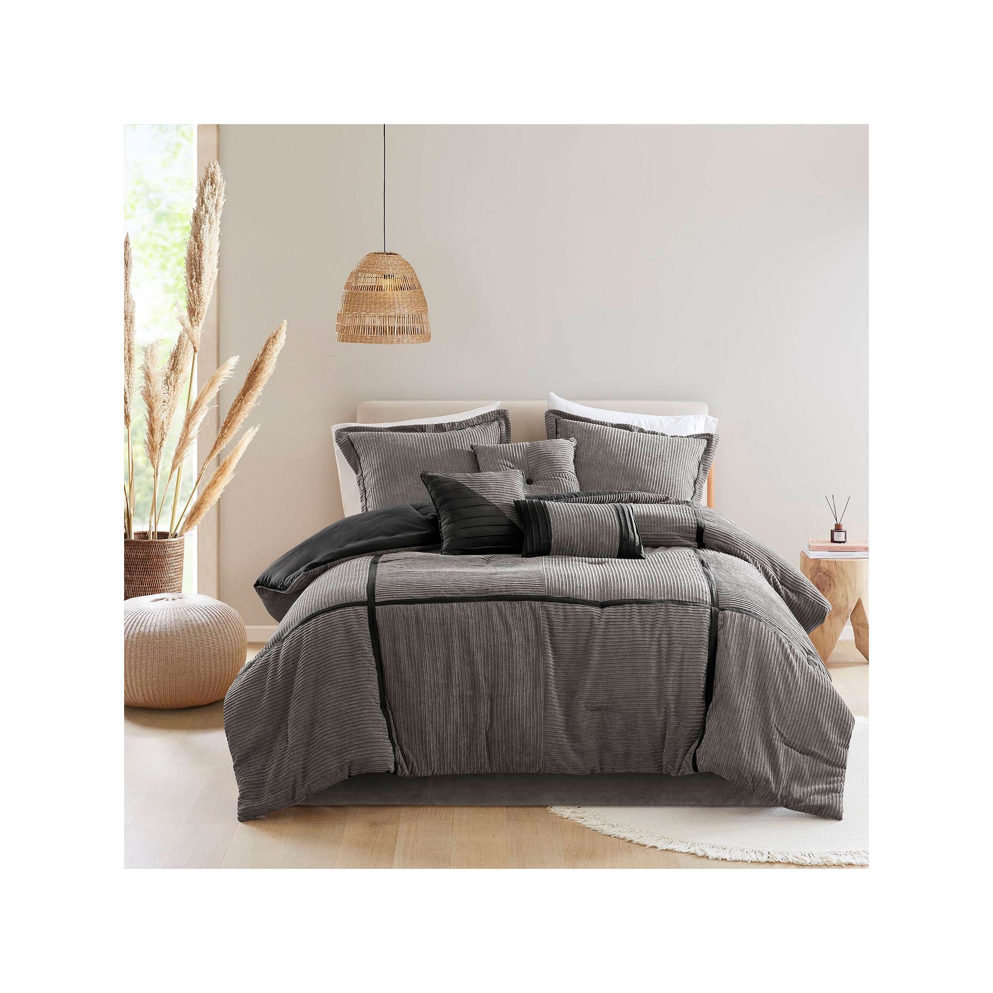 Madison Park Houston 7-Piece Micro Corduroy Comforter Set with Throw Pillow