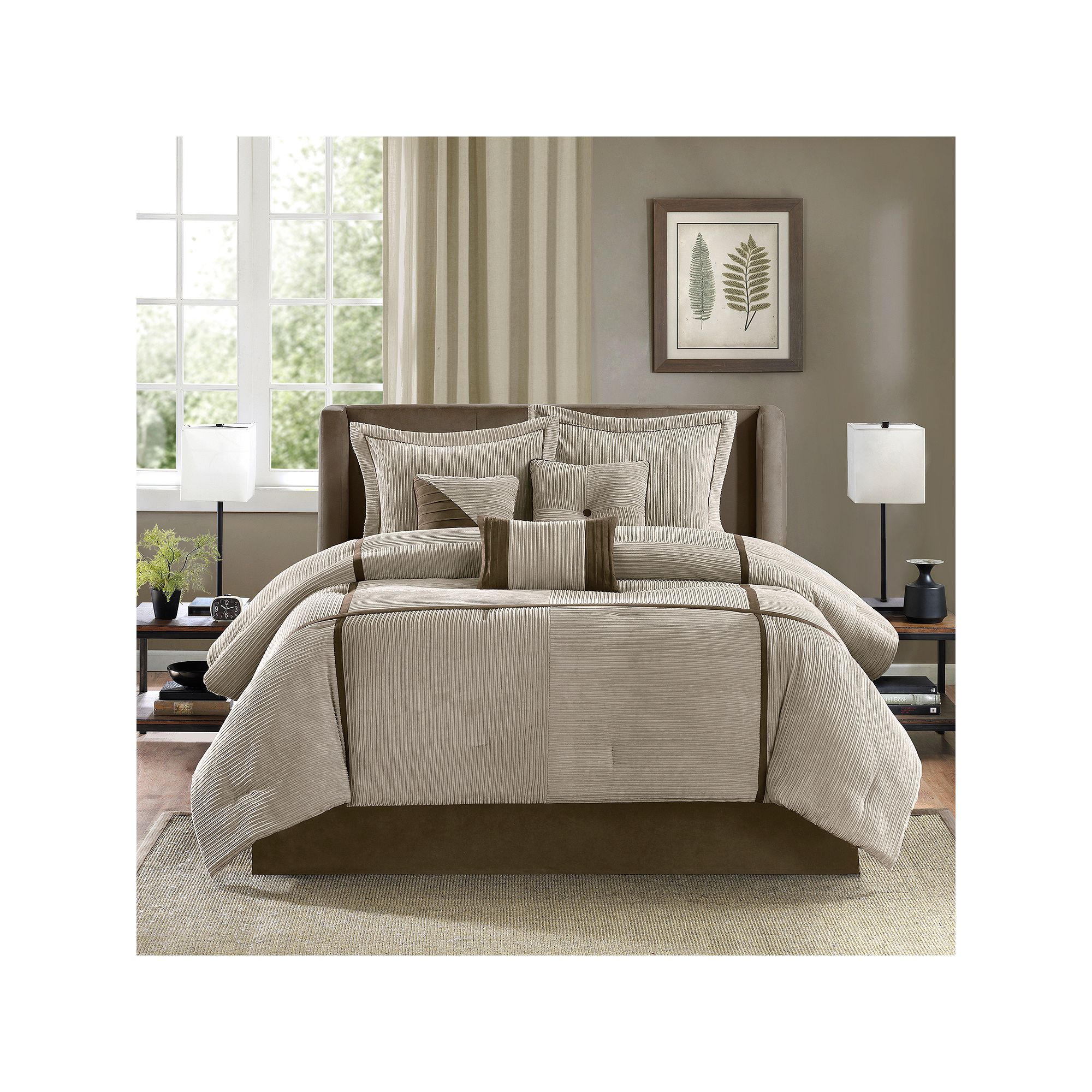 Madison Park Houston 7-Piece Micro Corduroy Comforter Set with Throw Pillow