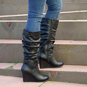 journee collection womens hana wide calf slouch wedge heel boots