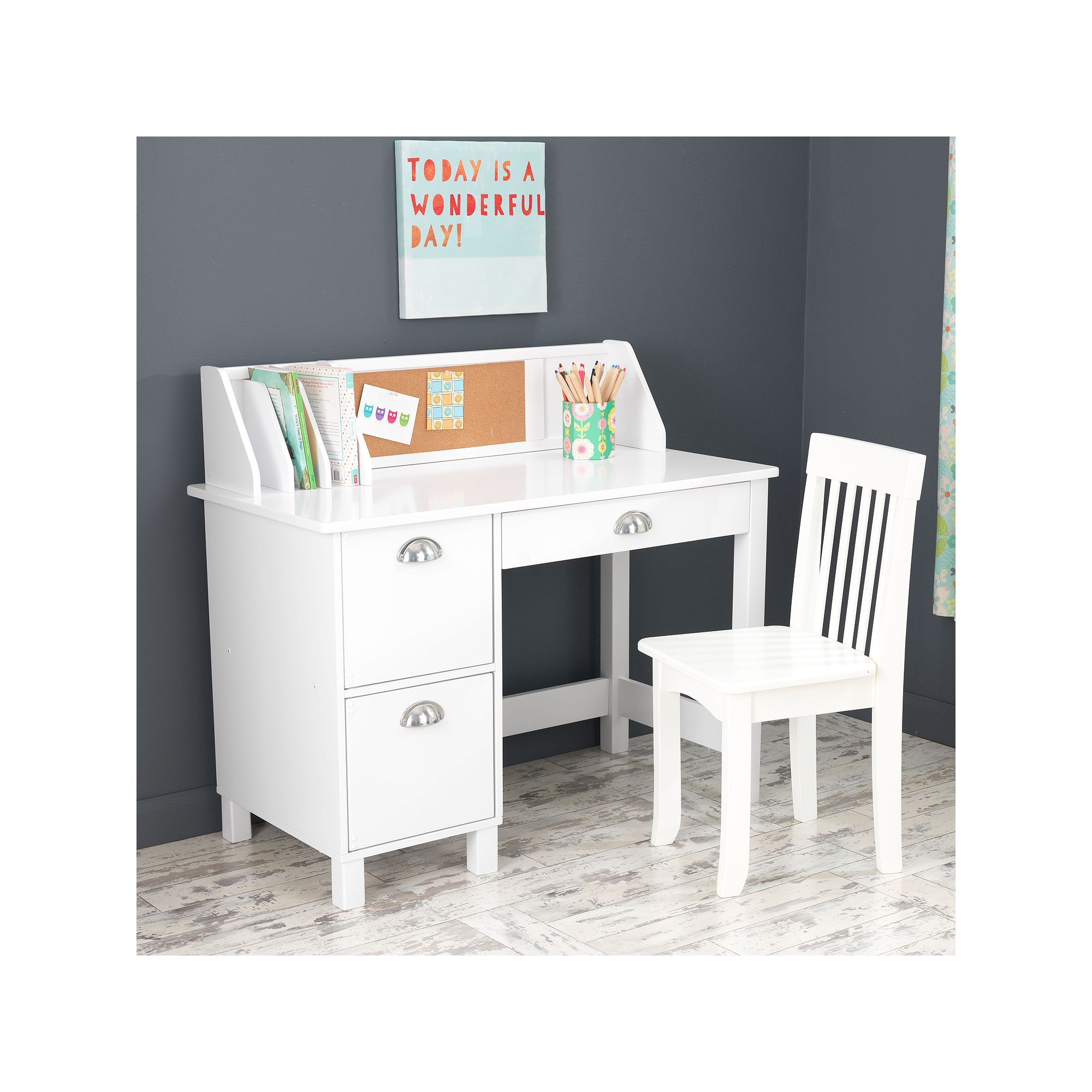 KidKraft Study Desk & Chair Set, White
