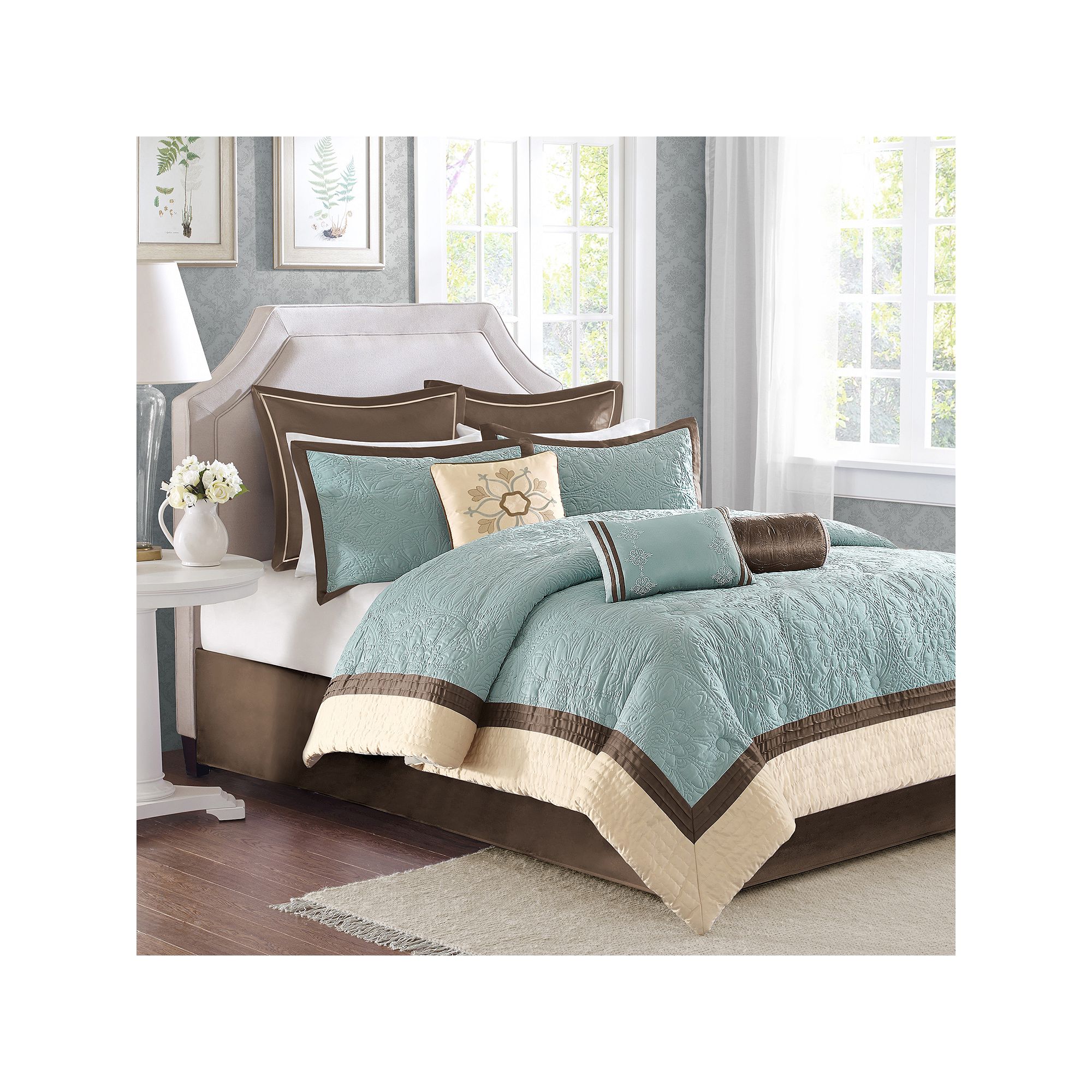 Madison Park Melanie 9-piece Comforter Set with Throw Pillows, Blue