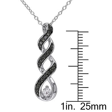 Stella Grace 1/10 Carat T.W. Black Diamond and Lab-Created White Sapphire Sterling Silver Twist Pendant Necklace