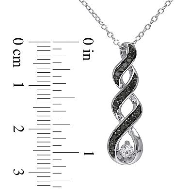 Stella Grace 1/10 Carat T.W. Black Diamond and Lab-Created White Sapphire Sterling Silver Twist Pendant Necklace