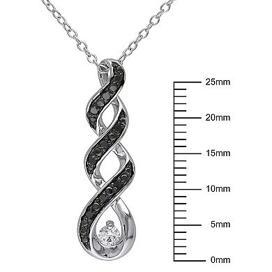 Stella Grace 1/10 Carat T.W. Black Diamond and Lab-Created White Sapphire Sterling Silver Twist Pendant Necklace