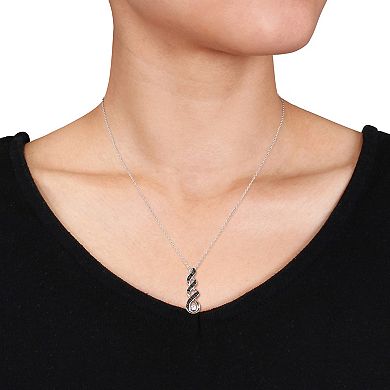 Stella Grace 1/10 Carat T.W. Black Diamond and Lab-Created White Sapphire Sterling Silver Twist Pendant Necklace