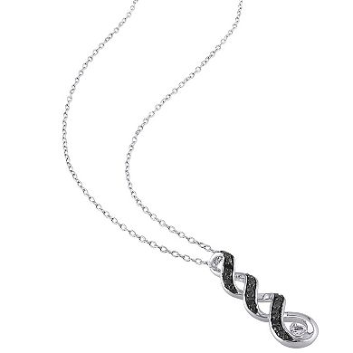 Stella Grace 1/10 Carat T.W. Black Diamond and Lab-Created White Sapphire Sterling Silver Twist Pendant Necklace