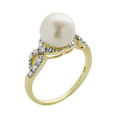 PearLustre by Imperial Freshwater Cultured Pearl and 1/8 Carat T.W. Diamond 10k Gold Ring