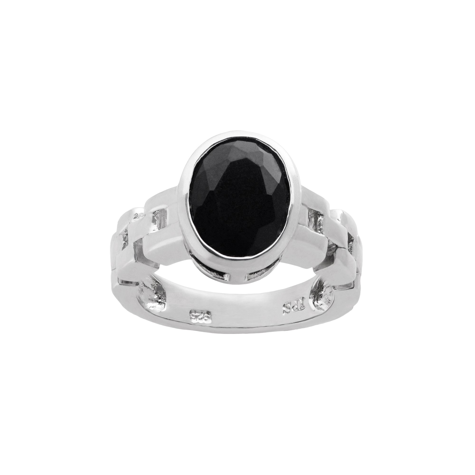 Onyx Sterling Silver Chain Link Ring, Womens, Size: 7, Black